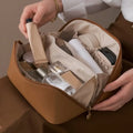 Portable Waterproof PU Leather Skincare Bag With Handle and Divider