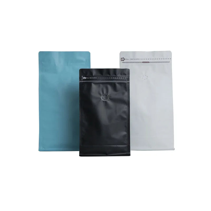 Wholesale  250G 12Oz Custom Printed Logo Plastic Black Flat Bottom Coffee Bags Packaging With Valve and Zipper