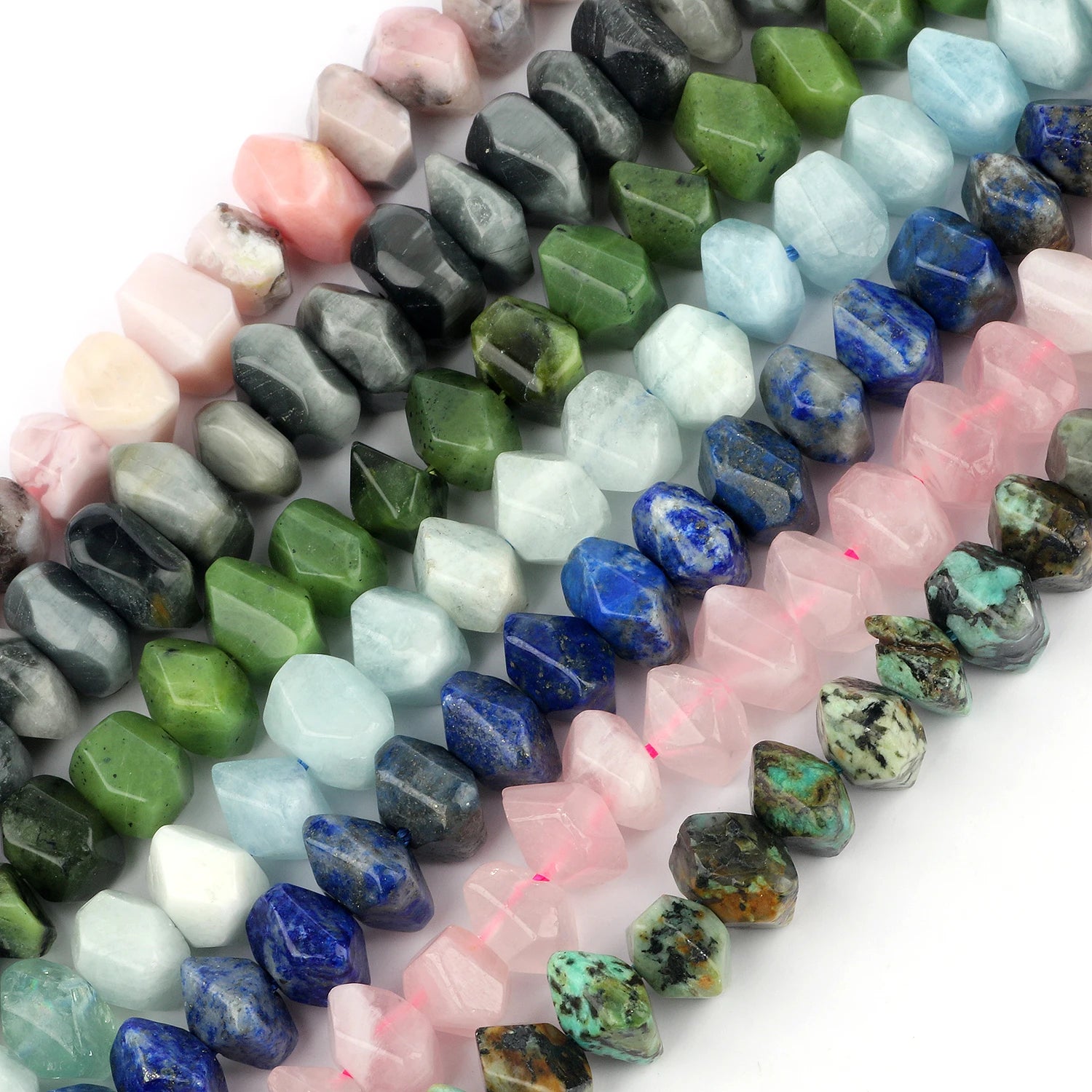 7.5'' Irregular Natural Faceted Apatite Citrines Sunstone Amazonite Gem Stone Beads for Bracelet Jewelry Making DIY