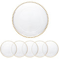 Eco-Friendly Golden Beads Decorative Round Charger Plates with Gold Rim New Year Wedding Use Plastic Underplates MOQ 100pcs