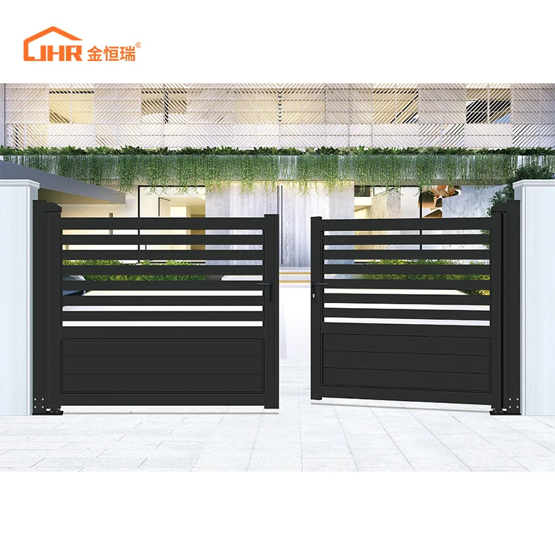 JHR 2024 Customized Decorative Courtyard Entrance Aluminum Fence Gate Driveway Swing Gate