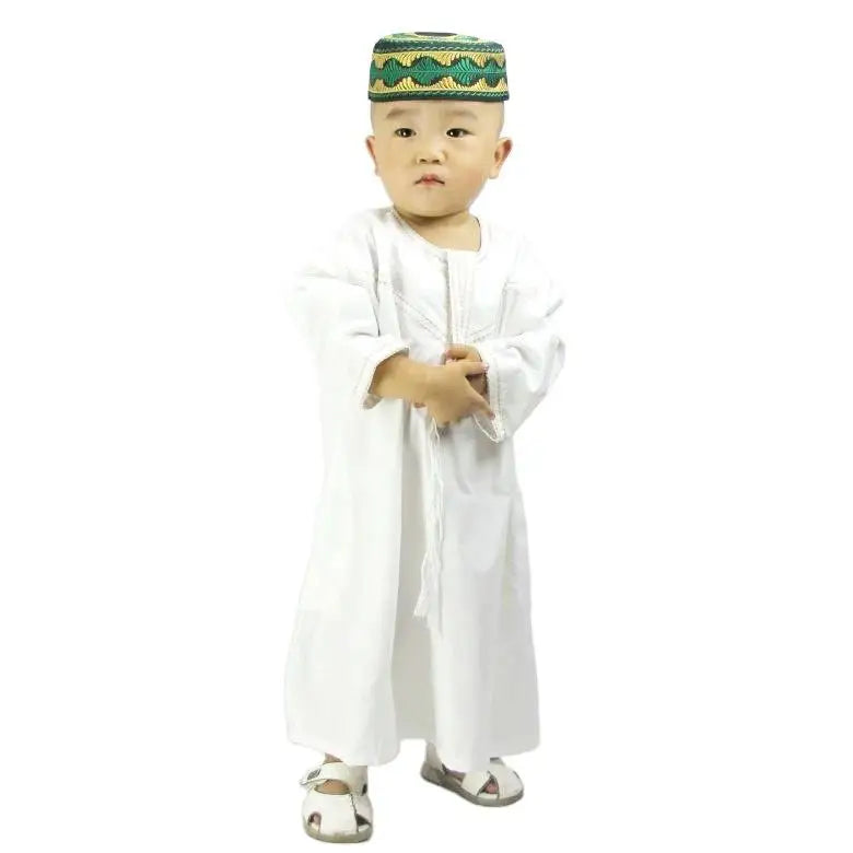 New Design Round Neck Abaya Robe for Boys 1-6 Years Made From Cashmere for Traditional Islamic Worship for Dubai Muslims