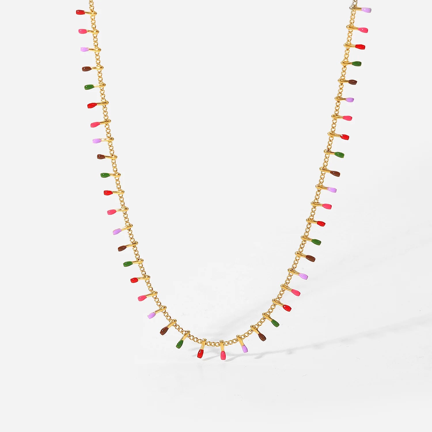 INS Trendy Minimal Jewelry Boho Tassel Design 18k Gold Plated Titanium Steel Colorful Enamel Chain Choker Necklace for Girl