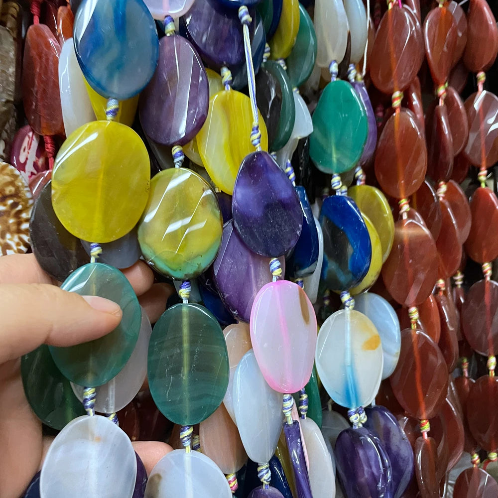 Twist Faceted Multicolor Oval Agate Bead Loose Strand for Necklace Bracelet DIY Jewelry Making