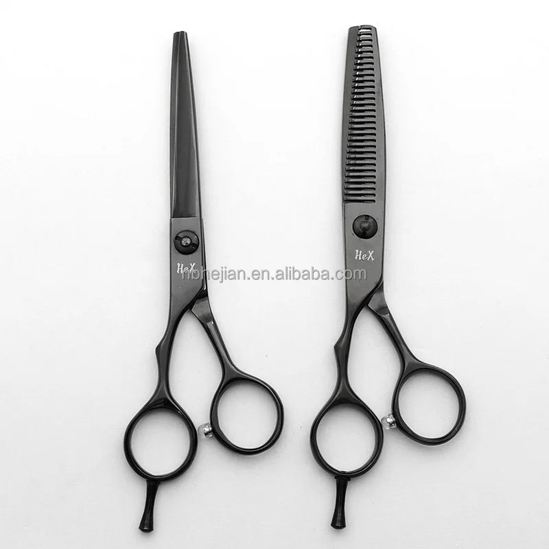 Left Handed Black Titanium Coating Professional Beauty Hair Cutting Thinning Scissors Set 6" Stylist