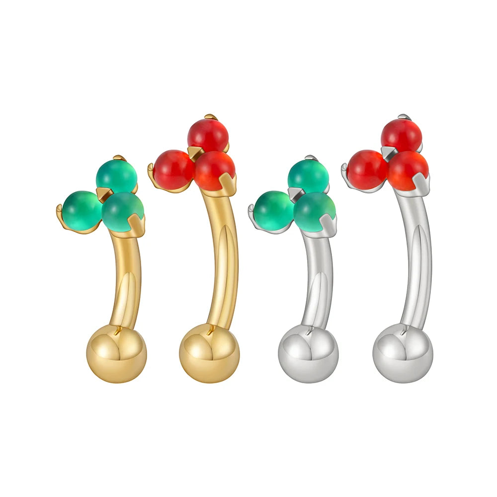 Right Grand ASTM F136 Titanium 16G Triple Natural Stone Curved Barbell Rook Earring Cartilage Helix Eyebrow Lip Labret Piercing