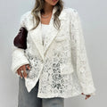Elegant Suit Collar Design Rich Layers of Lace Pattern Coat Hollowed-out Floral Pattern Long Sleeve Coat