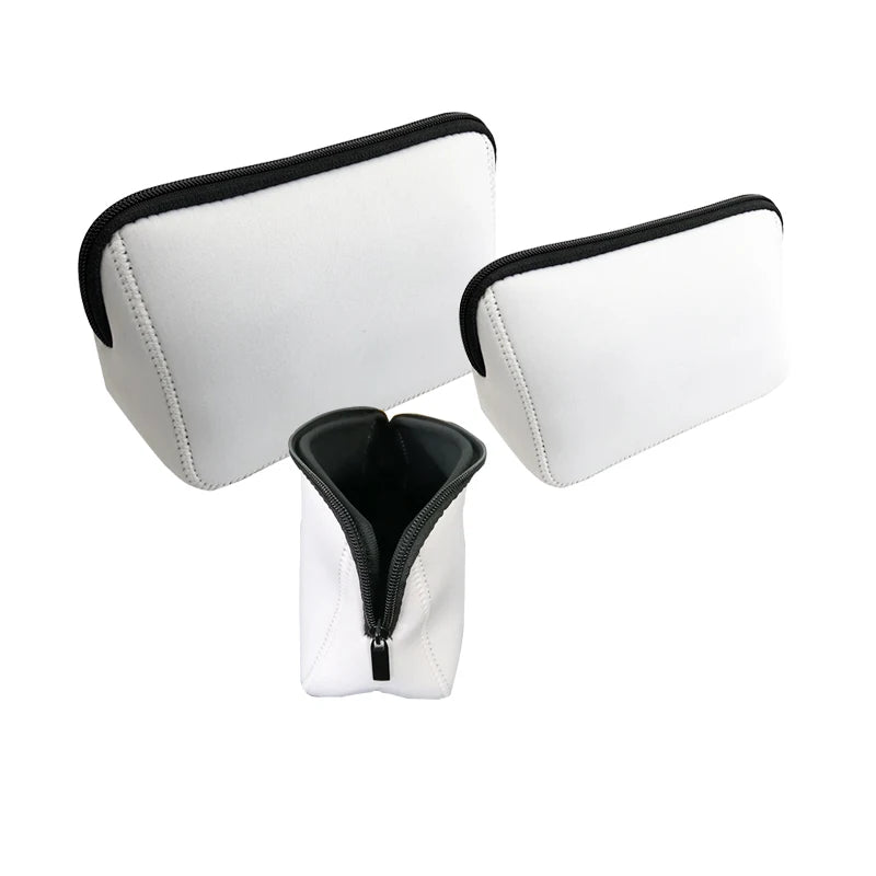 Custom Sublimation White Neoprene Soft Travel Cosmetic Bag Lady Makeup Bag with Zipper Closure Handbag