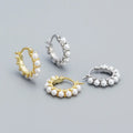 Luxury Fashion Gold Plated Geometric Imitated Pearl Earring 925 Sterling Silver Hoop Buckle Earring Women