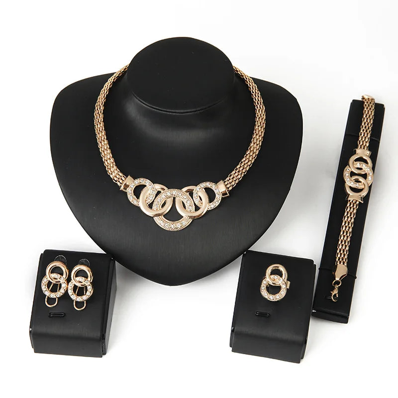 New Natural Fashion Alloy Jewelry Set Necklace Earrings Four-piece Wedding Jewelry