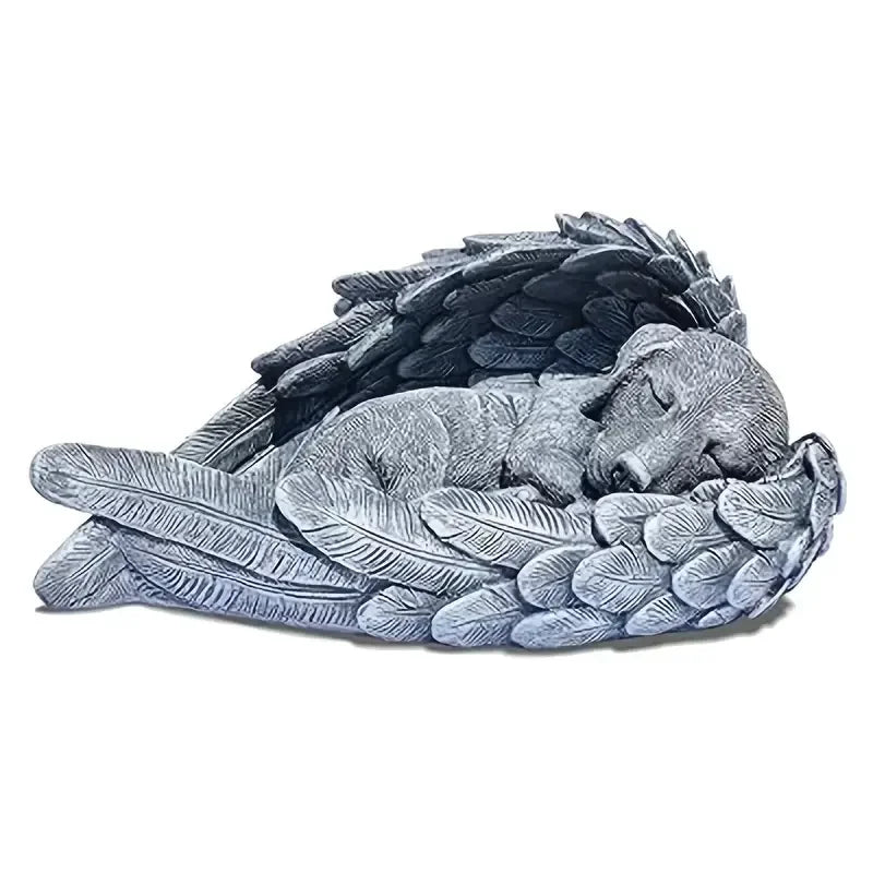 Angel Dog Resin Sculpture Modern Winged Detail & Serene Design Hand-painted Garden Decorative Pet Memorial Ornament