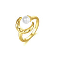925 Sterling Silver Moon Shape Ring with Shell Pearl  Adjustable Opening Irregular Texture for Wedding Engagement or Gift
