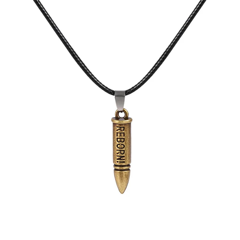 Vintage Titanium Steel Gold Bullet Pendant Necklace for Men