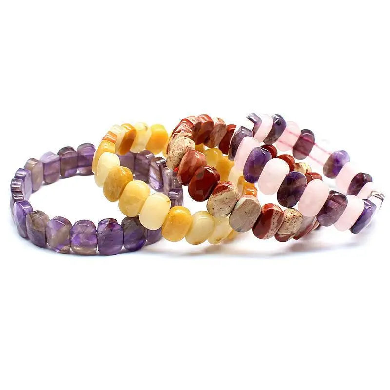 11*16MM Natural Oval Shape Faceted Elastic Cord Stone Crystal Aquamarine Obsidian Amethyst Bracelets Bangles Femme for Women