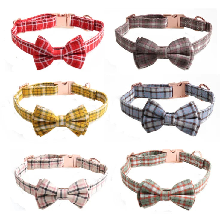 New Summer Plaid Pattern Style Series Bow Pet Collar Dog Collar