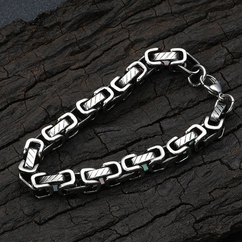 VEROMCA Punk Custom Textured Imperial Chain Bracelet Handmade Stainless Steel Hip-Hop Style Fashion Jewelry for Men