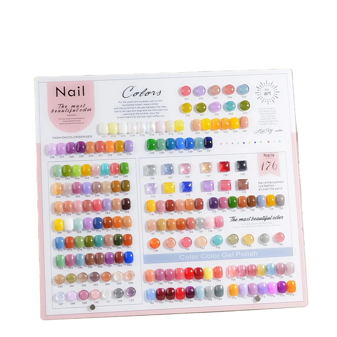 Portable Design Nail Art Color Chart 176-Color Acrylic Plastic Plate Nail Tips Painting Display Salon-Use Nail Color Card Board