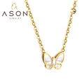 Ason Hypoallergenic Stainless Steel 18k Gold Plated Girlfriend Gift Necklace Butterfly White Shell Zircon Pendant Necklace