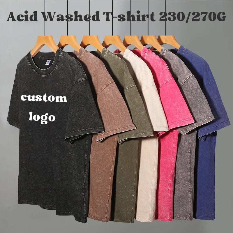 Vintage Digital DTG Custom Printing Drop Shoulder Men Women Unisex Heavyweight Acid Washed Cotton Oversize T-shirt Men