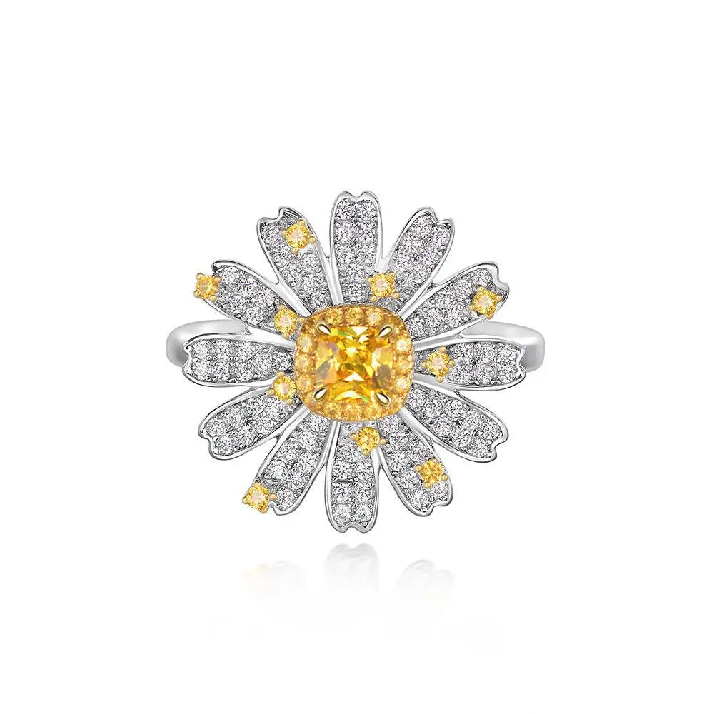 Daisy Design S925 Sterling Silver Flower Jewelry Female Fashion Personality Luxury Diamond Creative Small Daisy Ring Hot Sale