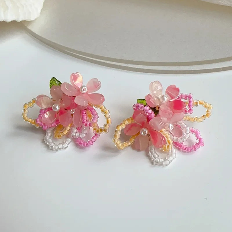 Pink Cute Mini Fashion Chandelier Earrings Dainty Stud Design for Girls Korean Style