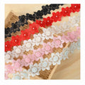 3D Flower Motif Organza Embroidery 6-pedal Floral Lace Trims Headwear Garment Dress Textile Sewing Upholstery Pearl Fabric