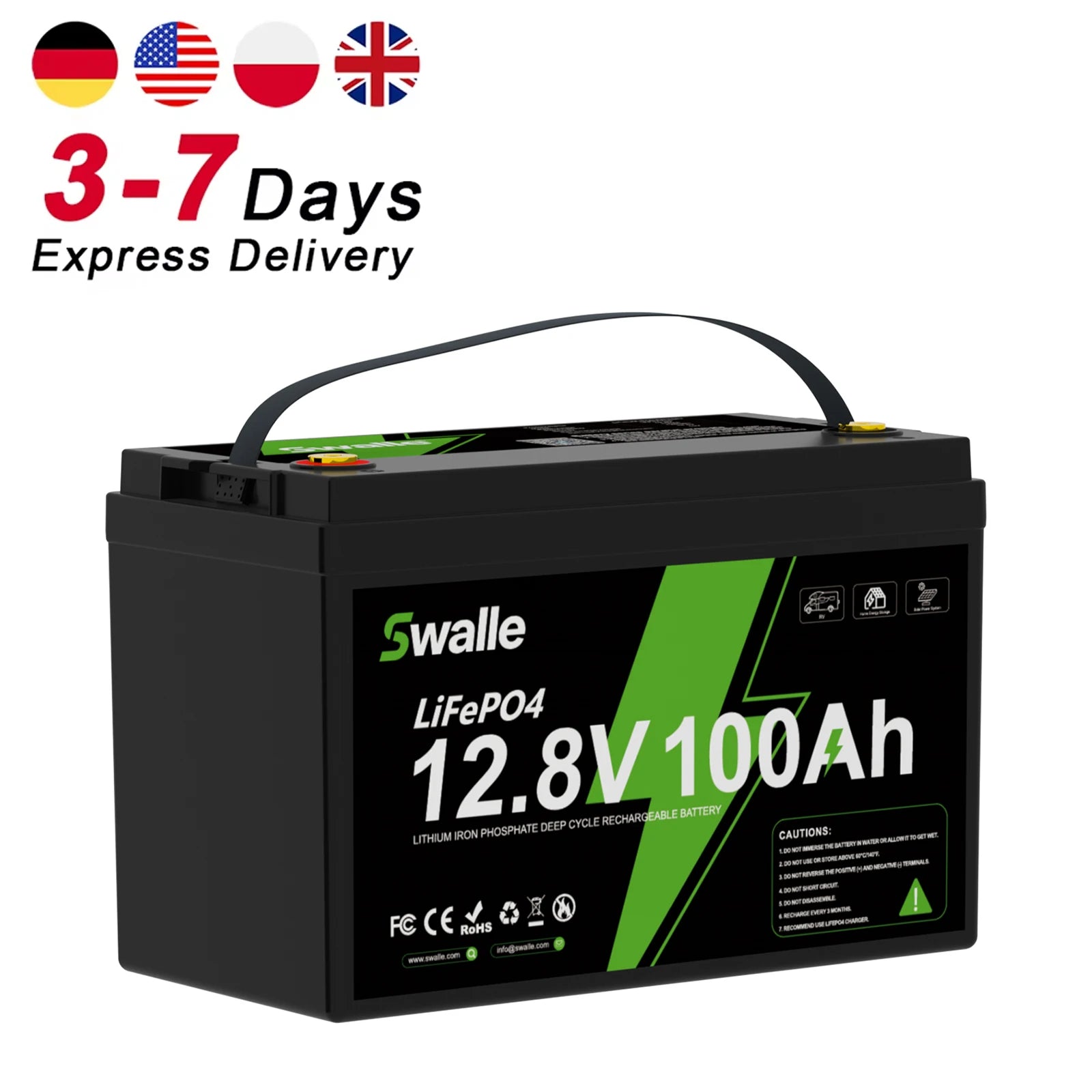Swalle Grade a LiFePO4 12V 100Ah 200Ah 24V Solar Energy Storage LFP Outdoor Camping Car RV Boat 12.8V LiFePO4 Battery