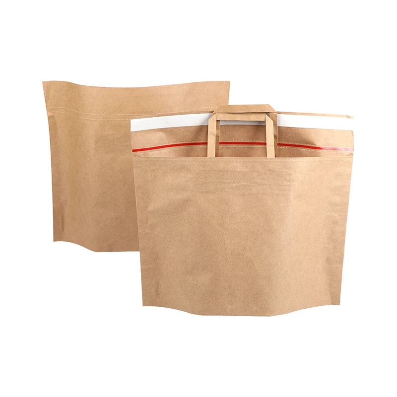 Custom Logo Kraft Paper Mailing Bag with Flexiloop Handle Offset Printing for Clothing-Plain Brown