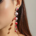SHIXIN Elegant Red Pearl Long Chain Drop Earrings Women Wedding Bridal Fashion Exaggerate Hanging Piercing Earring Jewelry