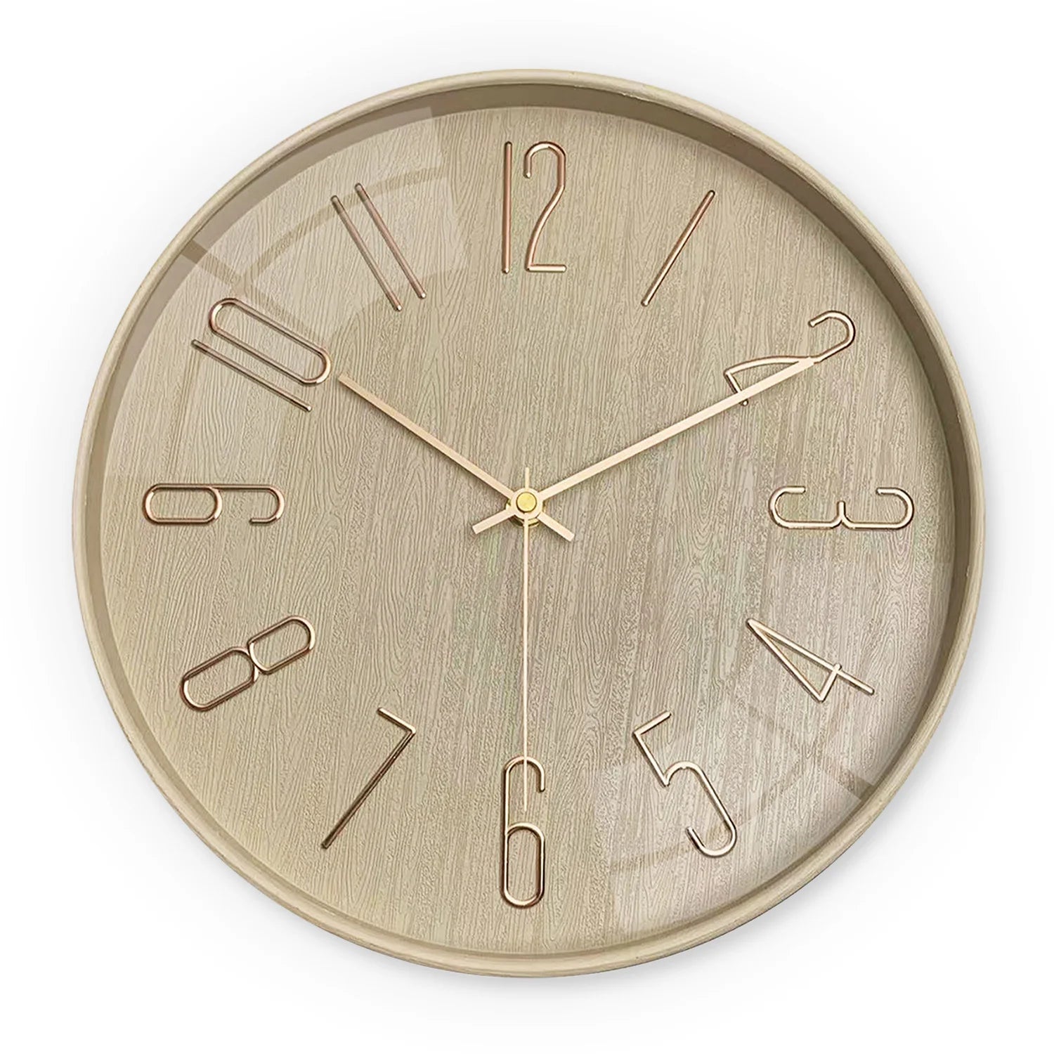 12-Inch Khaki Imitation Wood Quartz Wall Clock Modern Single Face Needle Silent Decor for Living Room Custom Glass Wall