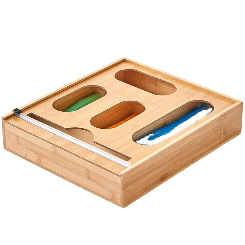 Bamboo Plastic Wrap and Aluminum Foil Dispenser with Cutter Bamboo Roll Organizer Holder