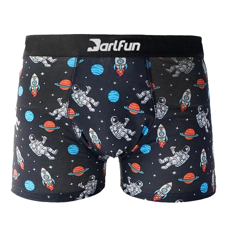 OEM/ODM Astronaut Space Print Breathable Knitted Men's Mid-Rise Boxer Briefs Underwear