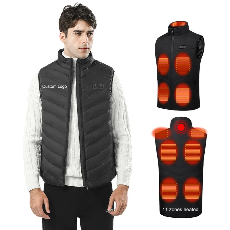 Winter Heated Vest for Men 11 Areas 2 Ctrl-Button Outdoor Flexible Waterproof Thermal Sleeveless Gilet Quilted Waistcoat