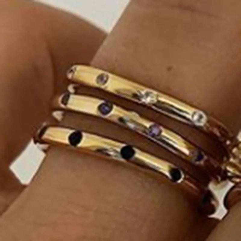 Joolim Jewelry Wholesale 18K Gold Plated Dot Diamond Steel Dainty Rings for Women Rings
