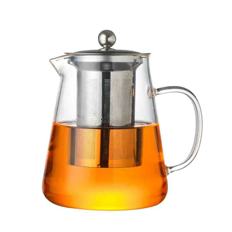 450ml Eco-Friendly Heat Resistant Induction Glass Teabloom Tea Pot Stainless Steel Infuser for Loose Leaf Tea American Style