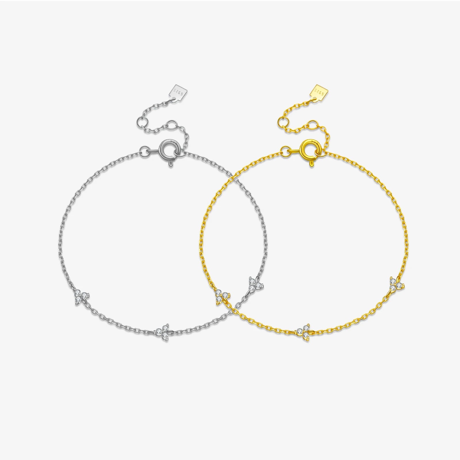 FUAMAY Classic Minimalist Ladies Fine Jewelry Sterling 925 Silver Bracelet Women Mini Trio Bracelets Mixtes With Zircon