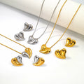 Italian Fashion Custom Stainless Steel Jewelry Wholesale Tarnish Free Gold Plated Snake Chain Heart Necklace Earrings Women SET