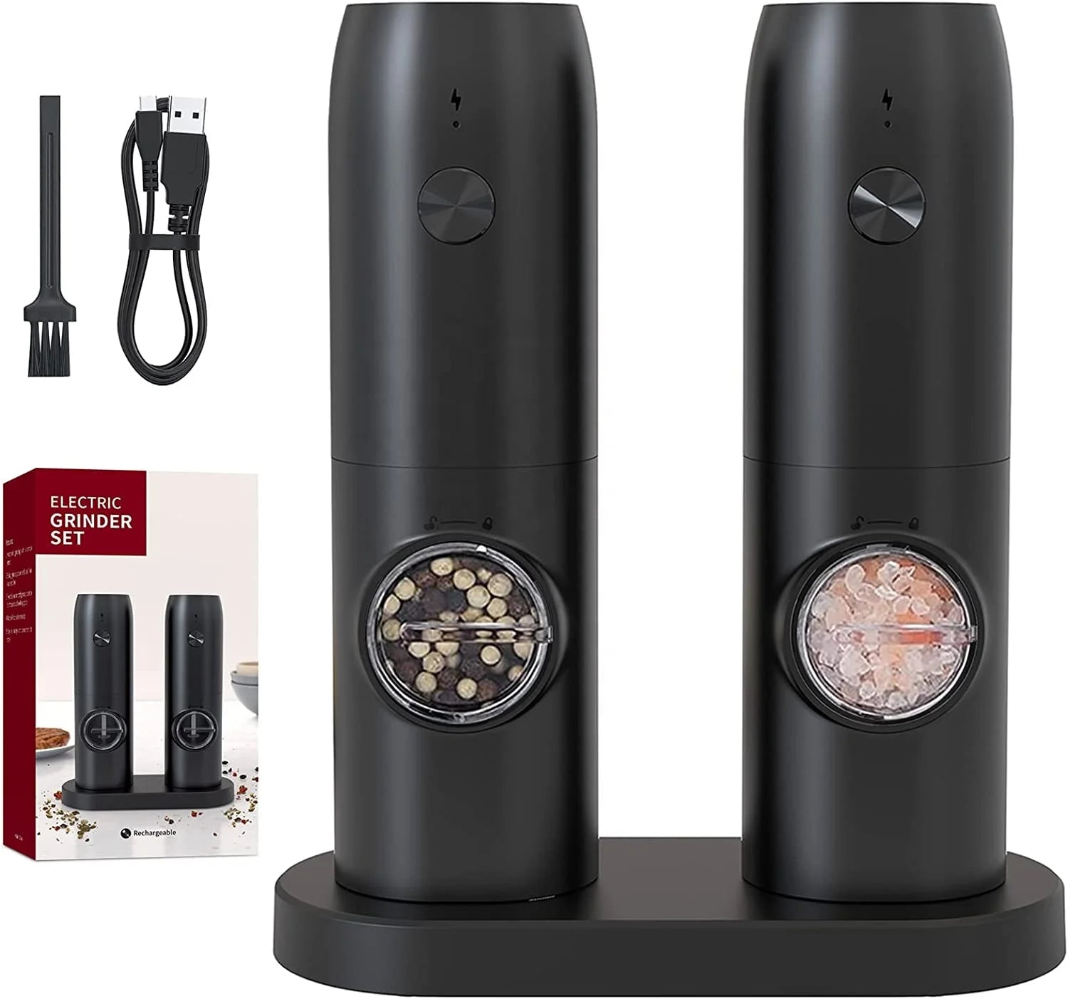 Top Selling Pepper Grinder Electric Rechargeable Salt and Pepper Grinder Mill Set with LED Light