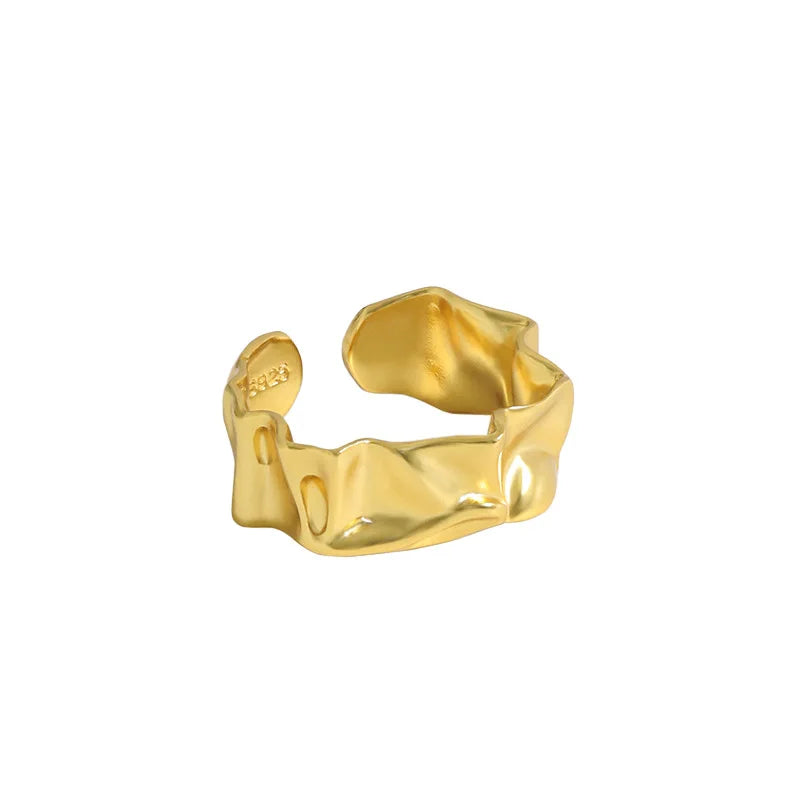 Gold Plated Solid S925 Sterling Silver Adjustable Irregular Rings for Women Classic Styling for Parties and Anniversaries-JT534