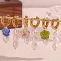 Fashion Asymmetric Freshwater Pearl Flower Earrings Simple Trendy Waterproof Stainless Steel Pearl Earrings Jewelry Party Gift