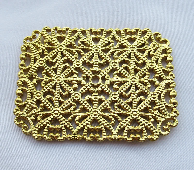 Rectangular Stamping 53x41mm Decorative Brass Filigree DIY Crafts