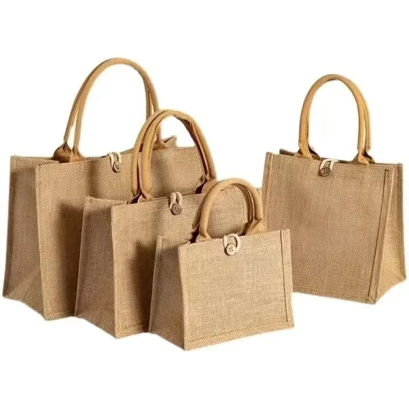 Wholesale Natural Reusable Recycled Burlap Hemp Jute Handled Tote Bag Customizable Eco-Friendly Khaki Custom Color Custom Logo