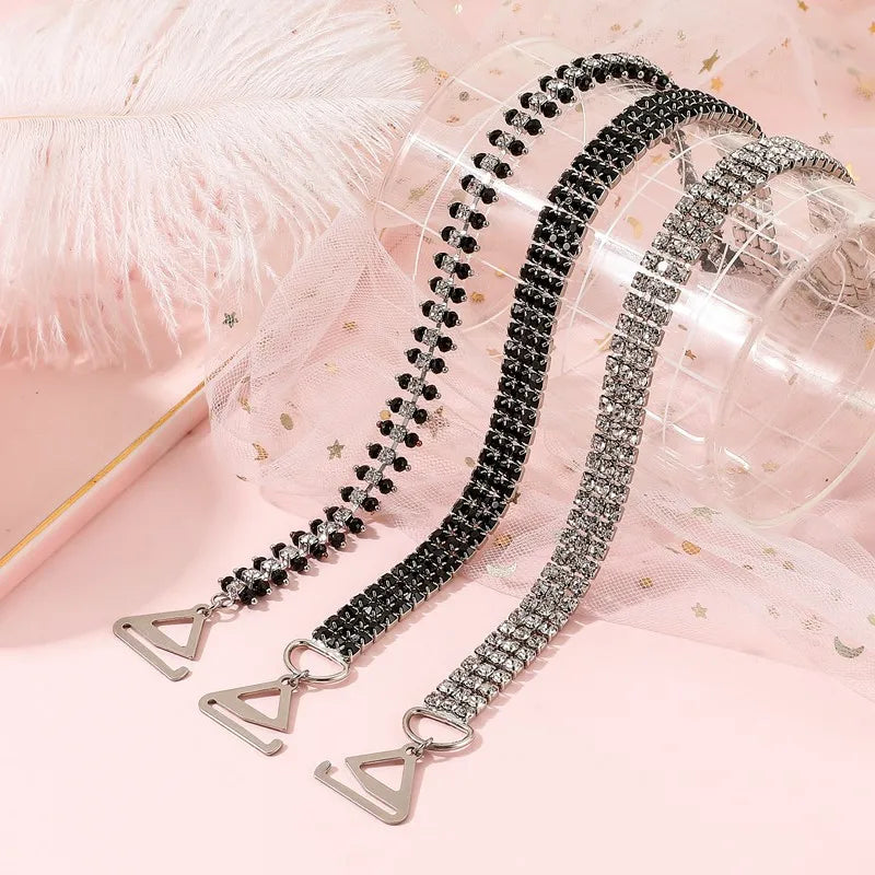 Keering New Underwear Decoration High Ending Silver Black Adjustable Length Flatback Rhinestone Bra Straps for Dresses