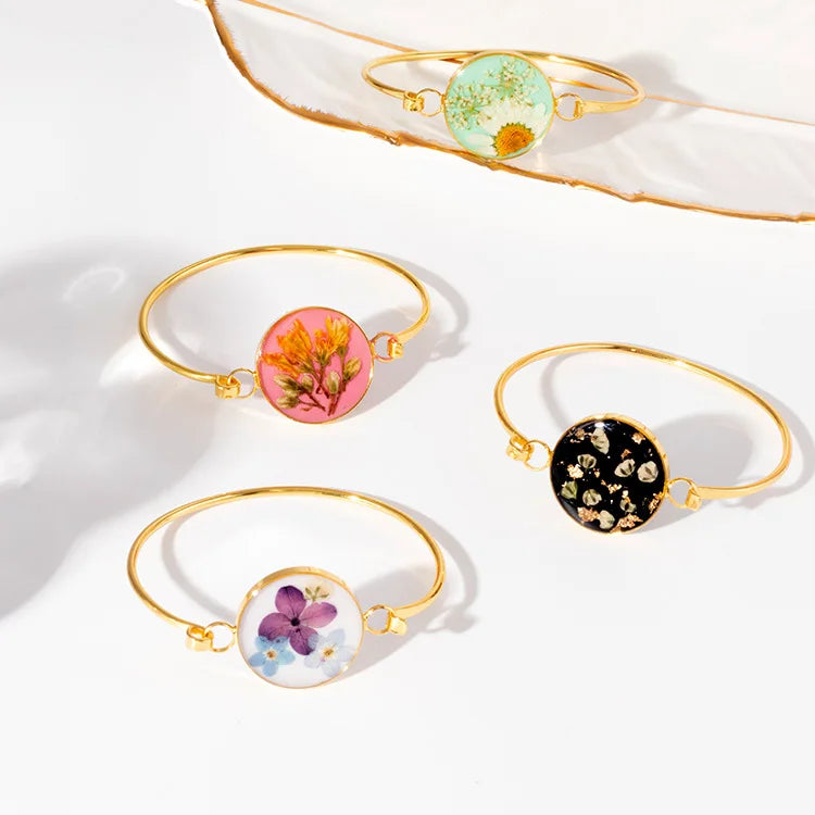 Wholesale Handmade Jewelry Natural Dry Pressed Resin Dried Flower Bracelet Bangle for Women Girl
