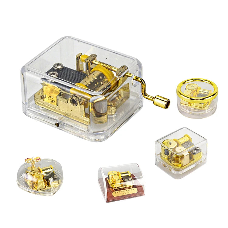 Novelty Wind-Up Music Box with Castle in Sky Transparent Golden Hand Crank Movement Creative Wedding Anniversary Gift Souvenirs