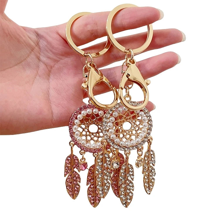 Wholesale Shinny Colorful Crystal Tassel Dream Catcher Key Chains Alloy Rhinestone Dreamcatcher Keychain Bag Accessories Jewelry