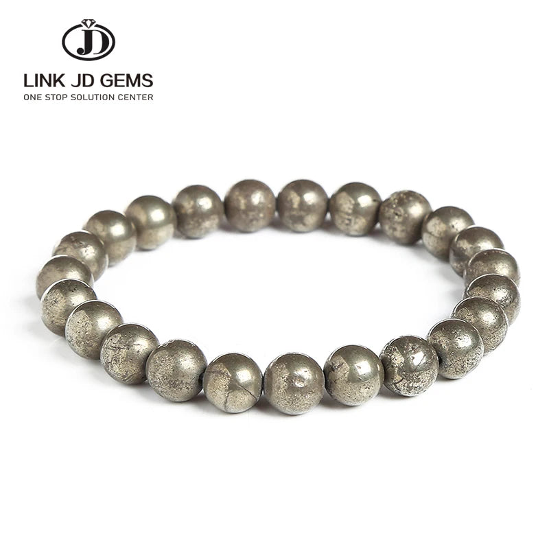 JD Natural Pyrite Bead Bracelets Women Men Vintage Charm Round Stone Energy Healing Strand Bangles Yoga Balance Wrist Jewelry