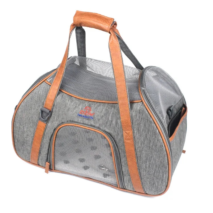 Portable Airline-Approved Puppy Carrier Zipper Closure Soft Sided Nylon Dog Travel Bag Breathable Cat Carrier for Hiking Travel