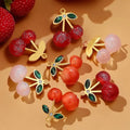 Glitter Cherry Charm 18K Gold Plated Stainless Steel Strawberry Cherry Charm Double Cherry Pendant for Craft Jewelry Making