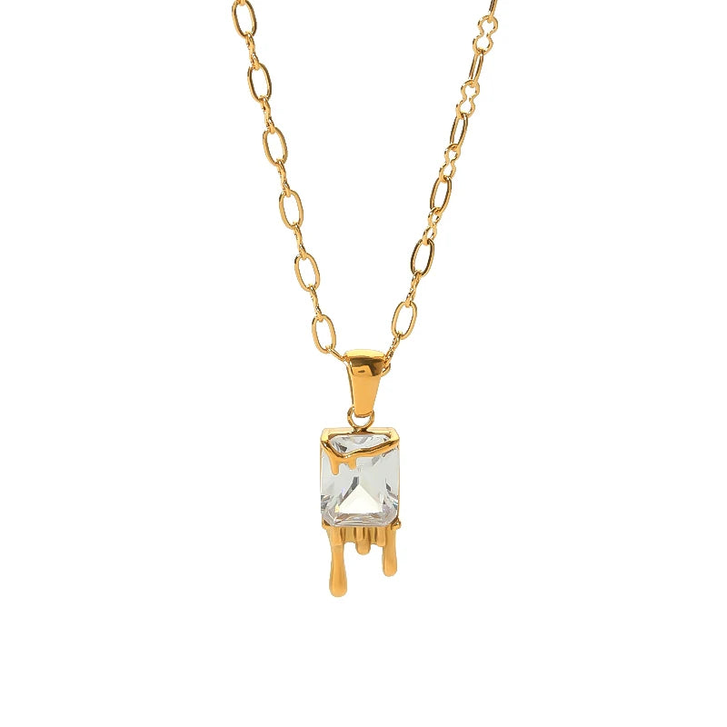 Luxury Necklace Stainless Steel 18K PVD Plating Lava Water Drop White Cubic Zircon Necklace for Women
